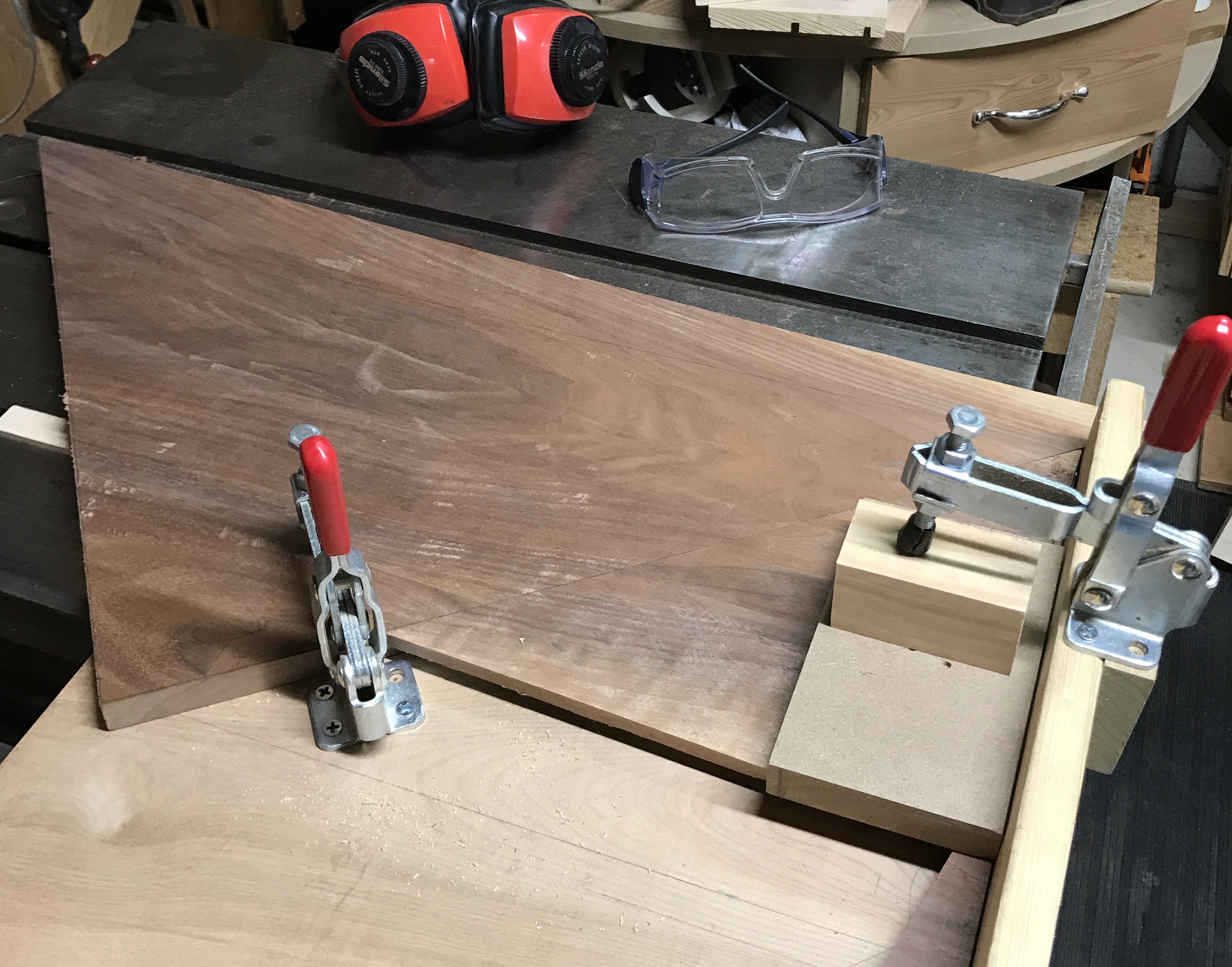 Setup for cutting last side of triangle